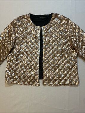 HAODUOYI Gold Sequin Open Front Party Jacket 2XL Glam